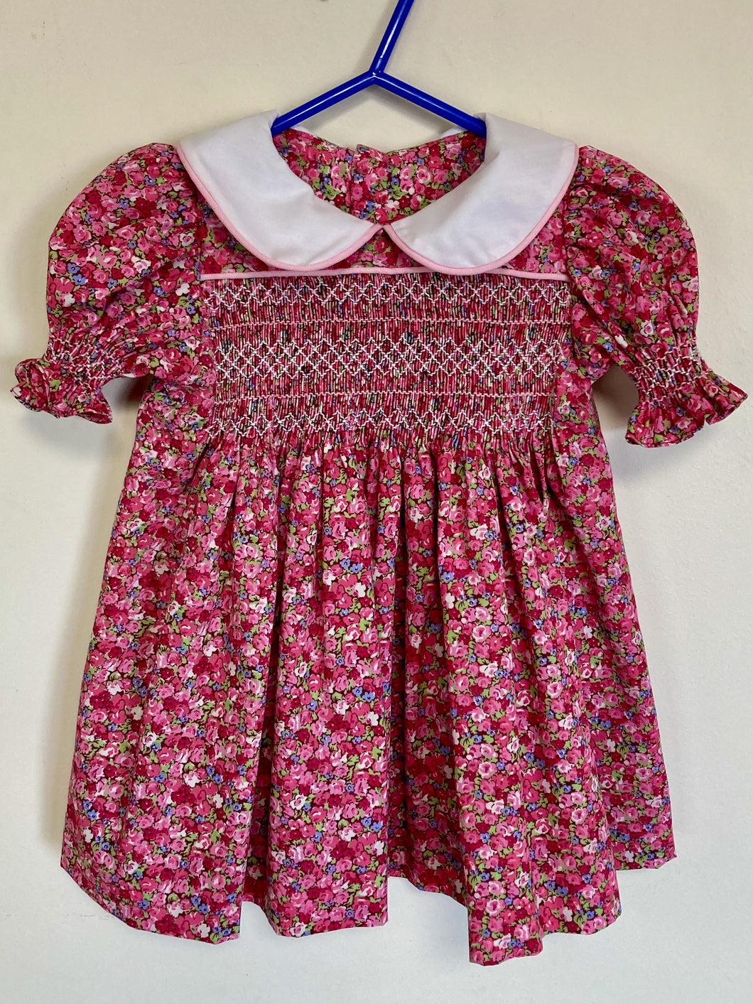 Deep Pink Floral Smocked Dress (Size 1)